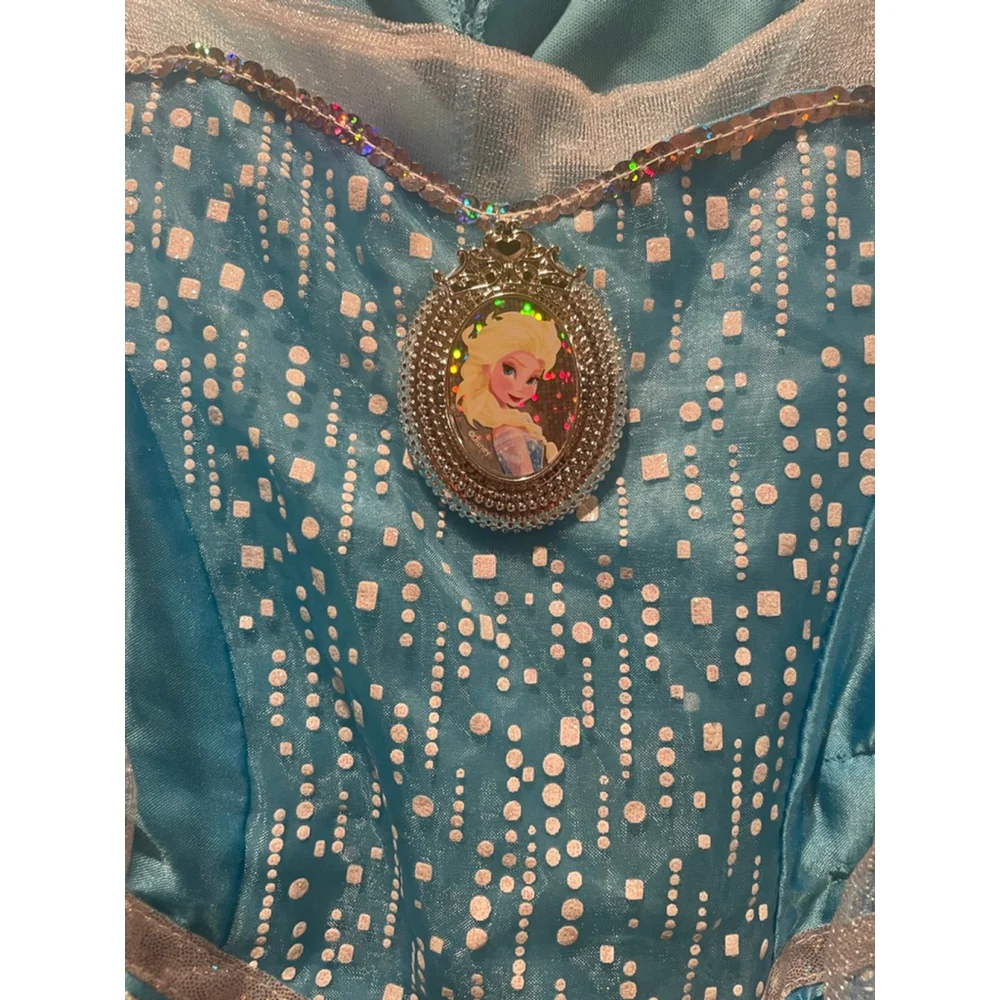 Disney Frozen Elsa Princess Dress Blue Snowflake Gown with Cape Girls Halloween
